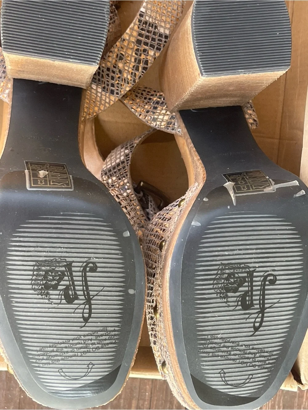 Free People Brown/Beige Snake Print Strappy Platform Block Heel Sandals Size 7